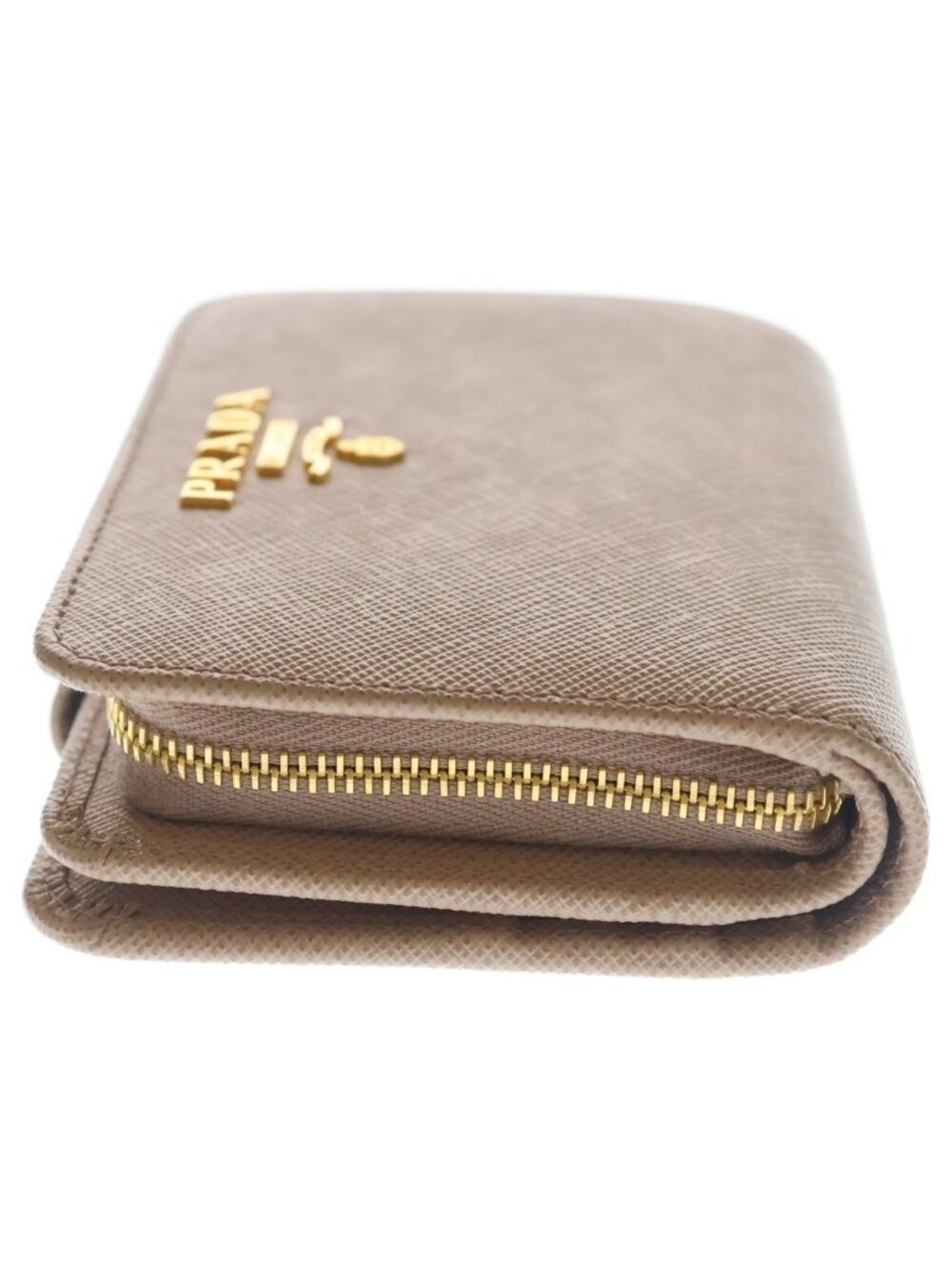 Prada Saffiano Compact Wallet Bifold Coin Case Leather Pink Beige Gold - Picture 3 of 6